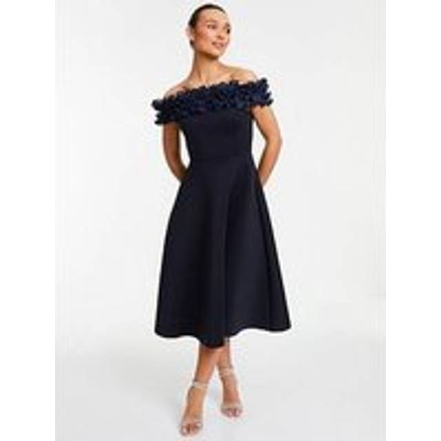 Bardot Ruffle Skater Midi Dress - Blue - Size 8 - Quiz