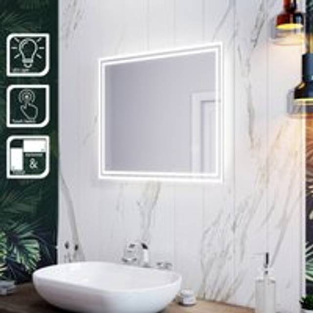 Vertical Horizontal Mirror Illuminated Bathroom Mirror 600x500mm Mirror with Sensor - Elegant