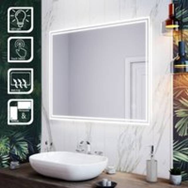 Vertical Horizontal Mirror Illuminated Bathroom Mirror 900x700mm Mirror with Demister - Elegant