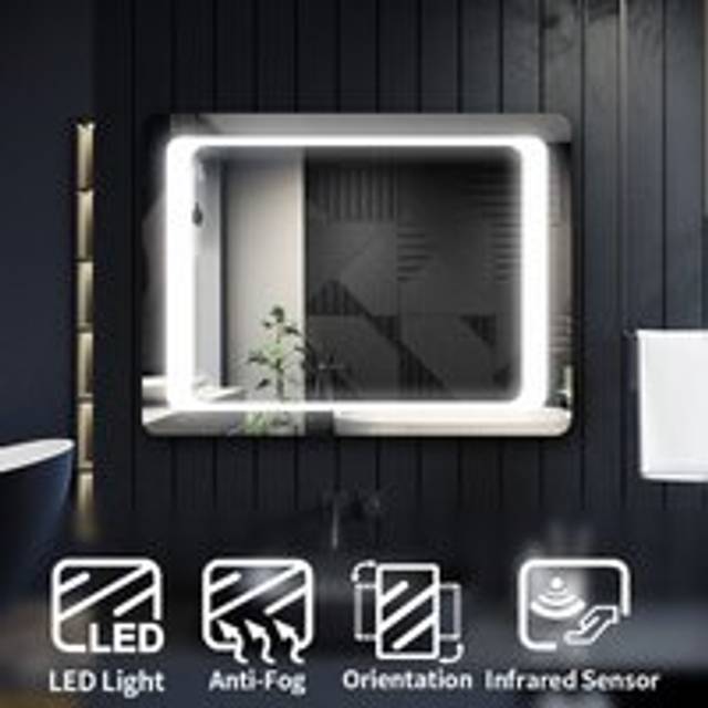 Bathroom Mirror Anti-Fog Illuminated led Copper-Free Silver Mirror Wall Mounted 800x600mm Mirror with Infrared Sensor - Elegant