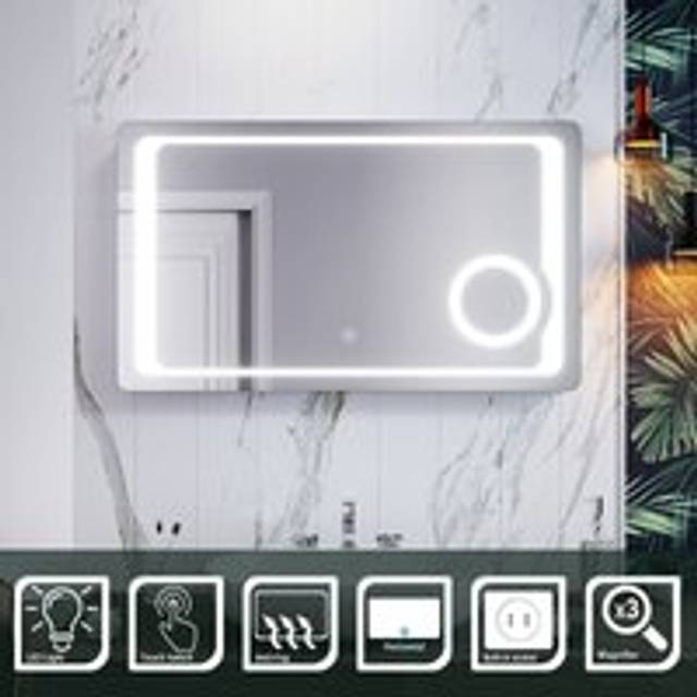 Elegant - 3 Times Magnifying Glass Mirror Anti-Fog Bathroom Mirror 1000x600mm Bathroom Mirror with Shaver Socket