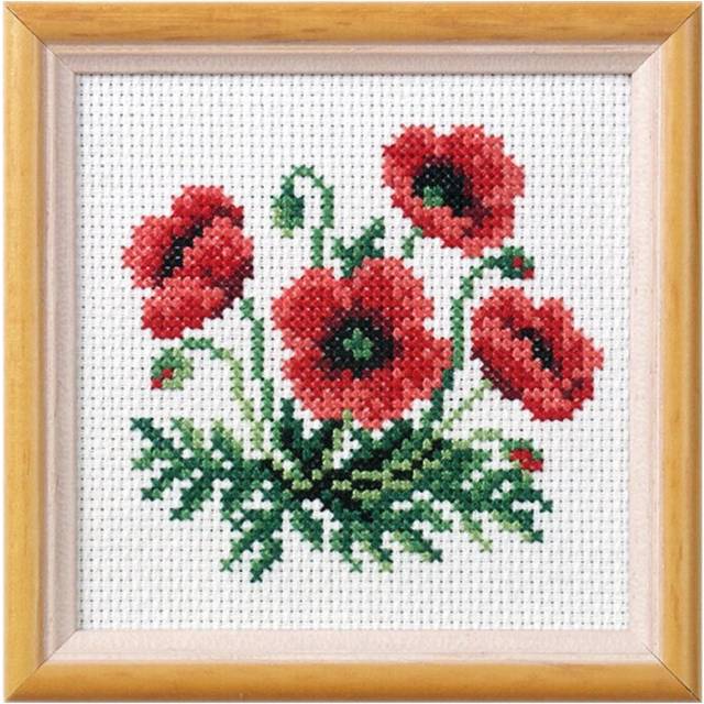 Orchidea Printed Cross Stitch Kit - Poppies