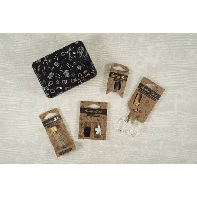 Hemline Gold  Sewing Accessories Tin Small: 12 x 8.5 x 3cm