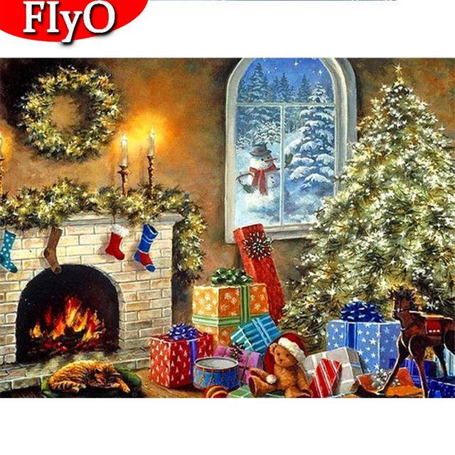 Full Square Diamond Painting Christmas Tree House Craft Kit 5D DIY Diamond Embroidery Landscape Wreath Home Decoration Full Round (20X30CM)