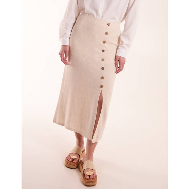 Blue Vanilla Womens Linen Button Front Midi Skirt - Stone - Size 14 UK