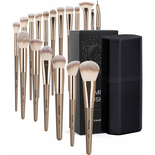 18 st Makeup Borste Set Med Organizer Blush Borste Lös Powder Brush Foundation Brush Ögonskugga Borste Ögonbrynsborste Ögonfransborste Concealer Borst - Kaffebrun
