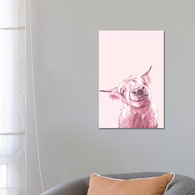Highland Cow in Pink by Big Nose Work - Wrapped Canvas Art Prints (66.04 cm H x 45.72 cm W x 3.175 cm D)