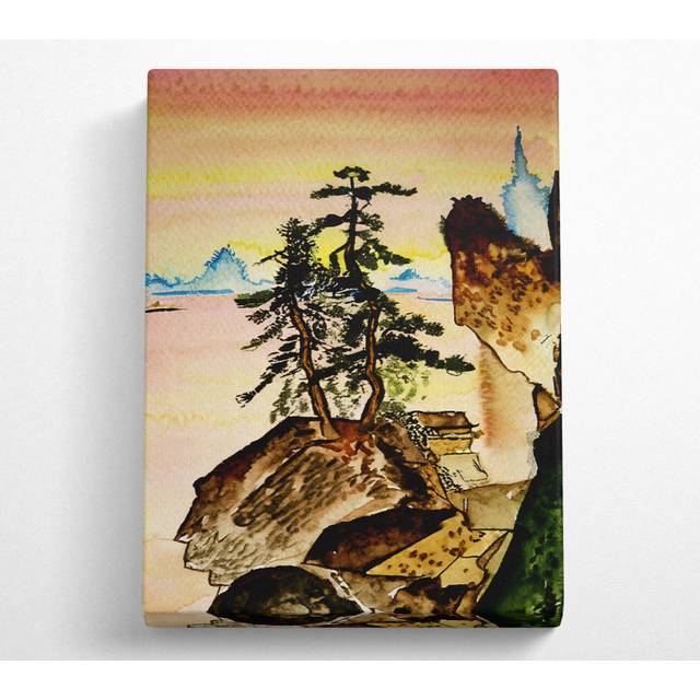 Japanese Mountains - Wrapped Canvas Art Prints - Multicolour (35.6cm H x 50.8cm W x 10cm D)