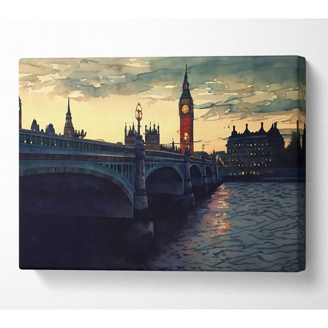 London At Dusk - Wrapped Canvas Art Prints - Multicolour (50.8cm H x 81.3cm W x 10cm D)