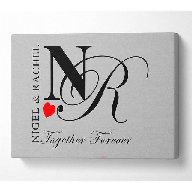 Your Names And Initials Together Forever Grey - Wrapped Canvas Art Prints - Multicolour (35.6cm H x 50.8cm W x 10cm D)