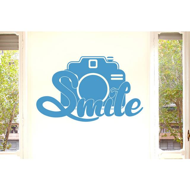 Smile At The Camera Wall Sticker - Blue (Large)