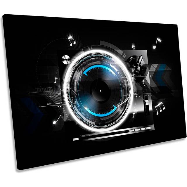 Digital DJ Decks Turntables Framed CANVAS PRINT Wall Art (61cm H x 91.4cm W x 4cm D)