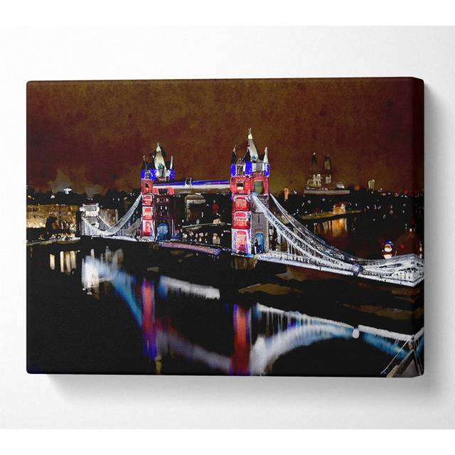 London Tower Bridge Lights - Wrapped Canvas Art Prints - Multicolour (66cm H x 106.6cm W x 10cm D)