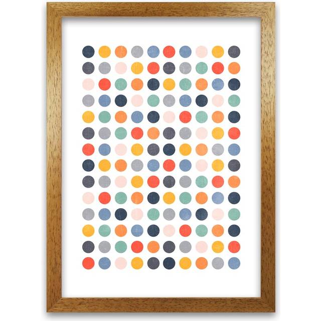 Scandinavian Dots Artwork Original - Graphic Art Print on Paper - Oak Frame (59cm H x 42cm W x 3cm D)