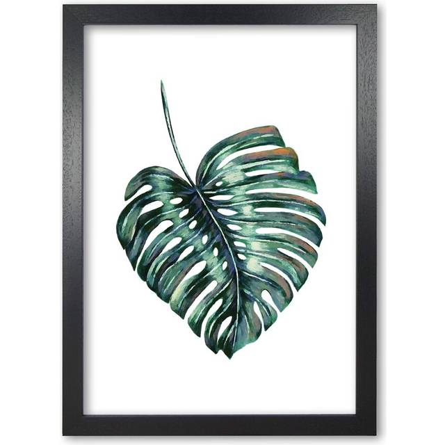 Monstera Leaf Full - Graphic Art Print on Paper - Black Grain Frame (42 cm H x 30 cm W x 5 cm D)