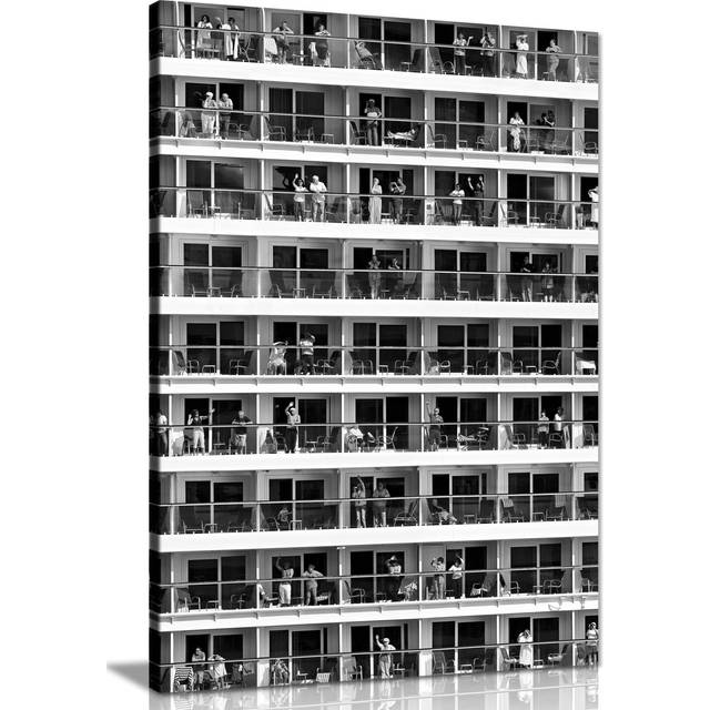 Architectural Hotel Tourists on Balconies - Wrapped Canvas Photograph (31cm H x 20cm W)