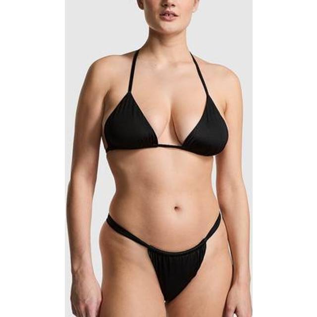 Victorias Secret PINK Black Shine Frankies Bikinis Cape May Triangle Bikini Top - black shine - LARGE
