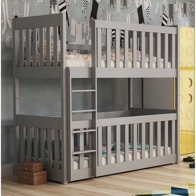 Nicholes Single (3') Standard Bunk Bed and Mattress - Grey