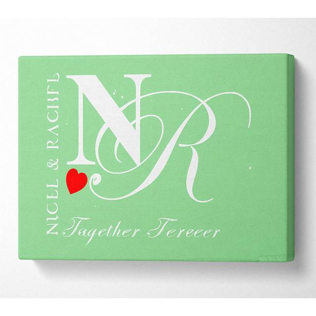 Your Names And Initials Together Forever Green - Wrapped Canvas Art Prints - Multicolour (66cm H x 106.6cm W x 10cm D)