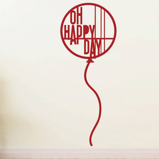 Balloon Oh Happy Day Wall Sticker - Dark Yellow (Large)