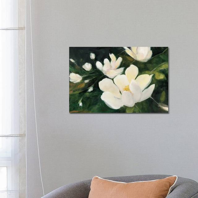 Magnolia Blooms in Zoom by Julia Purinton - Wrapped Canvas Painting (45.72cm H x 66.04cm W x 3.81cm D)