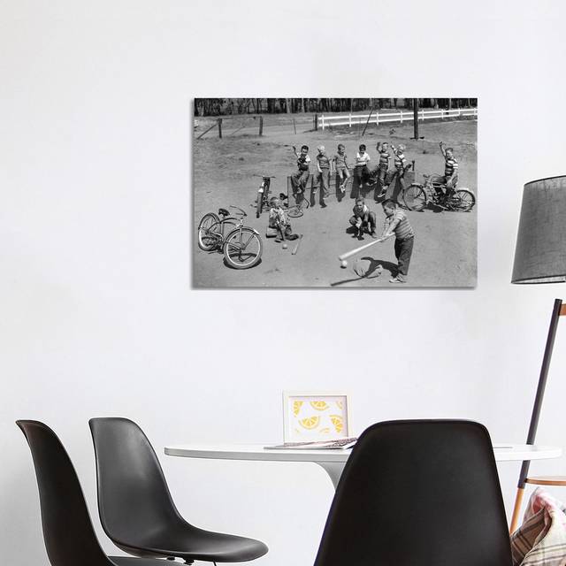 1950s 10 Neighborhood Boys Playing Sand Lot Baseball Most Wear Blue Jeans Tee Shirts - Wrapped Canvas Photograph (101.6 cm H x 66.04 cm W x 3.175 cm D)