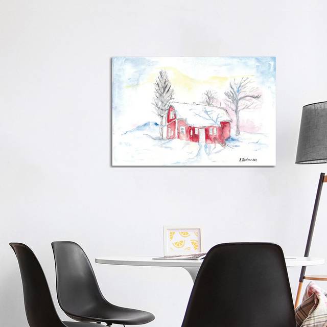 Afternoon Sun During Scandinavian Winter with Red House by Markus & Martina Bleichner - Wrapped Canvas Graphic Art (101.6 cm H x 66.04 cm W)