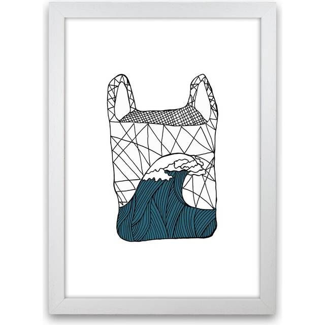 Plastic Bag Blue by Carissa Tanton - Graphic Art Print on Paper - White Framed (63cm H x 46cm W x 3cm D)