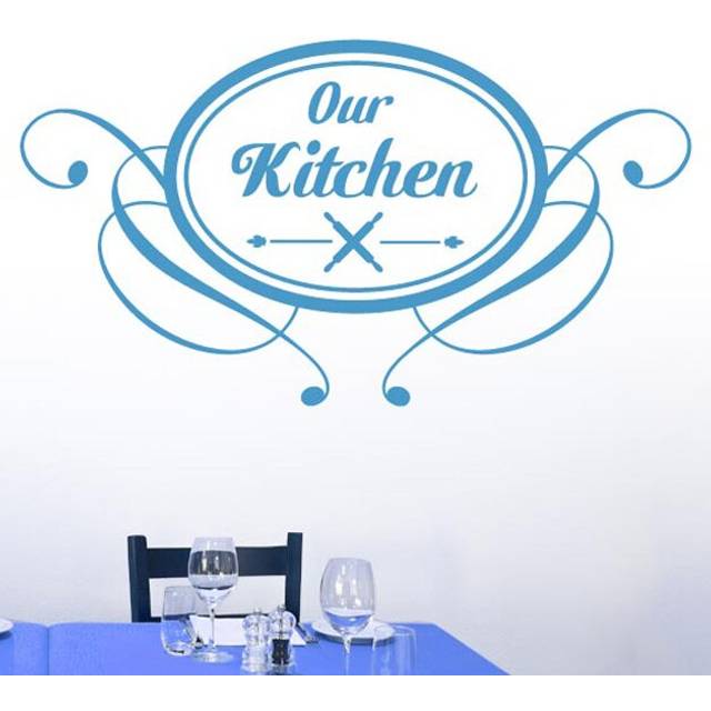 Our Kitchen Round Vintage Sign Wall Sticker - Light Blue (Large)