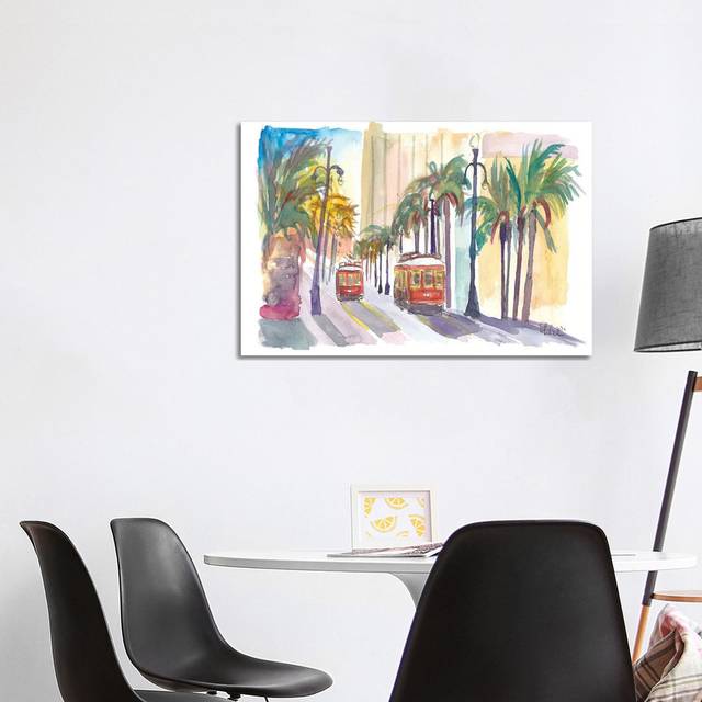 Street Cars In New Orleans Louisiana With Palms (66.04cm H x 101.6cm x W 1.91cm D)