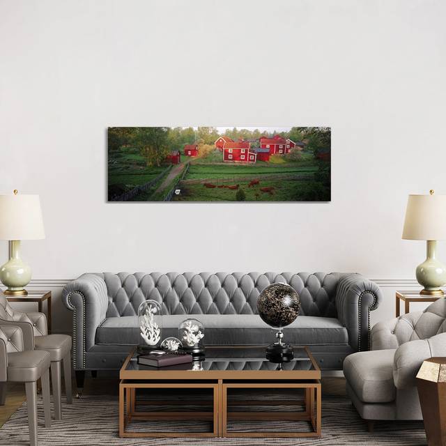 Traditional Red Farm Houses and Barns at Village, Stensjoby, Smaland, Sweden - Wrapped Canvas Panoramic Photograph (50.8cm H x 152.4cm W x 1.905cm D)