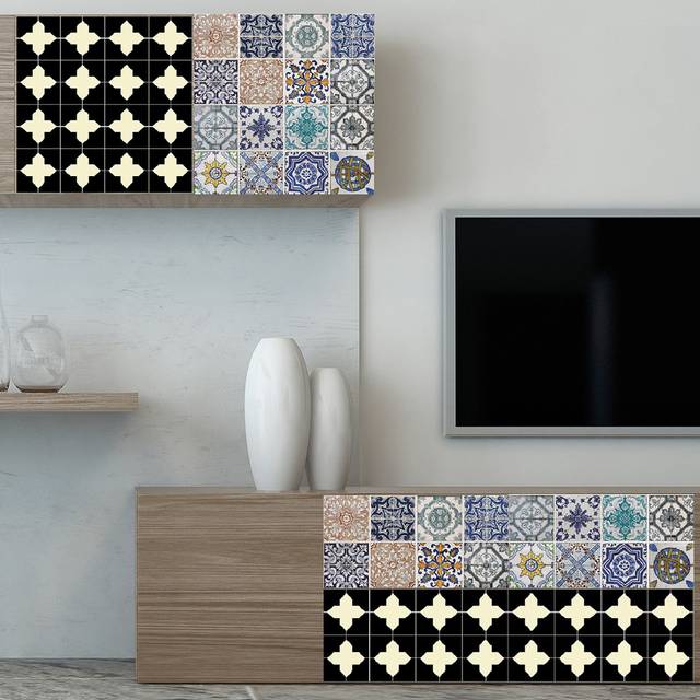 Tile Self-Adhesive Wall Sticker - Blue;Black