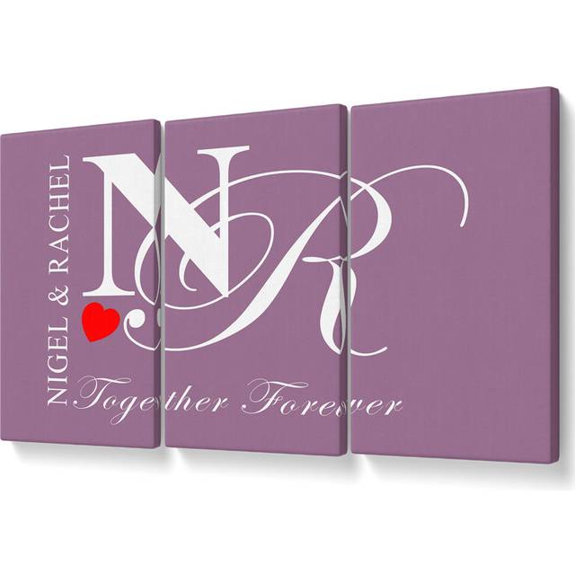 Your Names and Initials Together Forever Dusty Pink - 3 Piece Wrapped Canvas Graphic Art (50.8cm H x 106.6cm W)