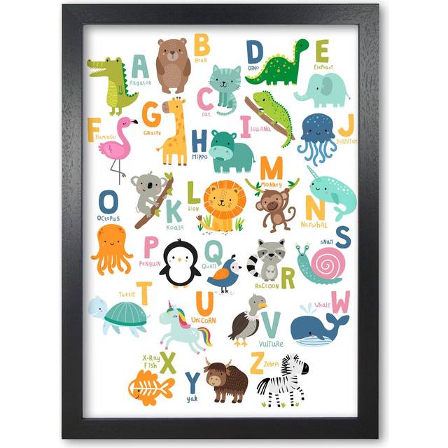 Animal Alphabet - Graphic Art Print on Paper - Black Grain Frame (30 cm H x 21 cm W x 5 cm D)