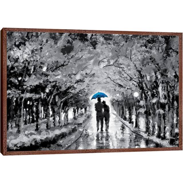 Park In Love Blue Umbrella - Classic Wood Framed Canvas (66.04 cm H x 45.72 cm W)