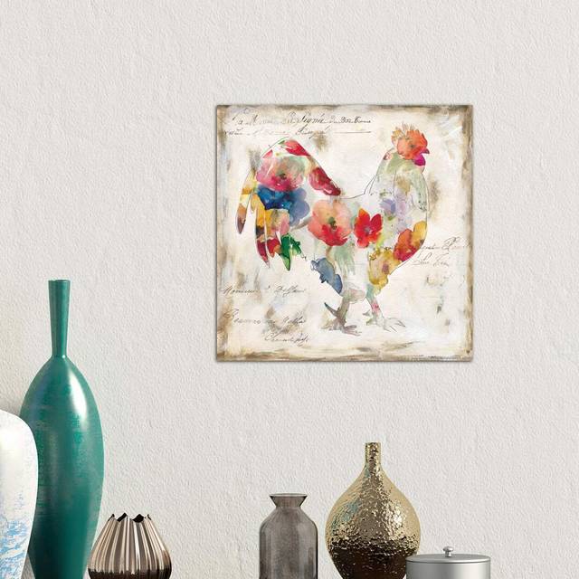 Flowered Rooster by Carol Robinson - Painting Print on Canvas - No Frame (93.98 cm H x 93.98 cm W x 1.91 cm D)