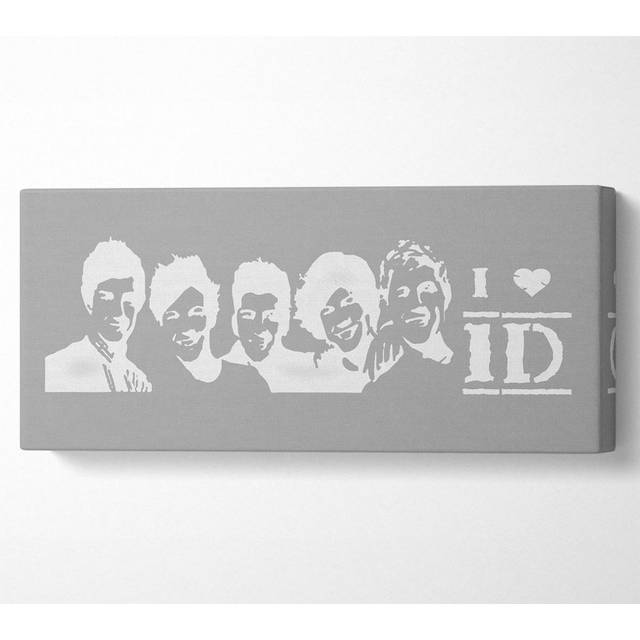 Music Quote I Love 1 Direction Grey White - Wrapped Canvas Art Prints - Multicolour (50.8cm H x 121.9cm W x 10cm D)