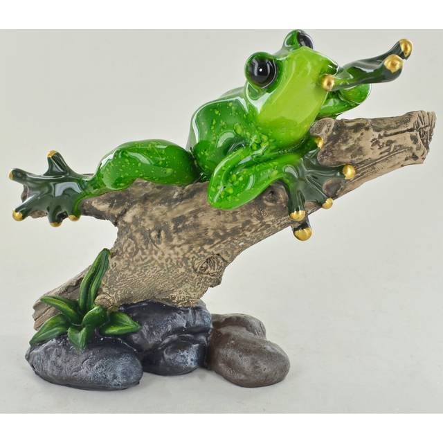 Amos Forest Frog on Branch Figurine - Brown;Green (14.5cm H X 18cm W X 7.5cm D)