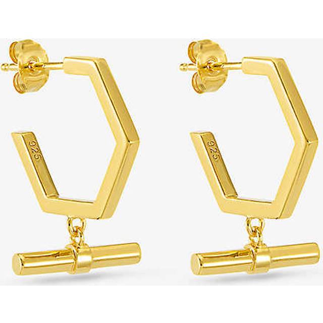 Rachel Jackson London Hexagon T-Bar Hoop Earrings, Gold