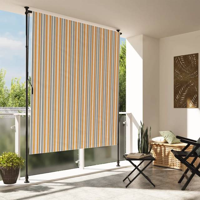 Rullgardin utomhus gul och vit 150x270 cm tyg&stål