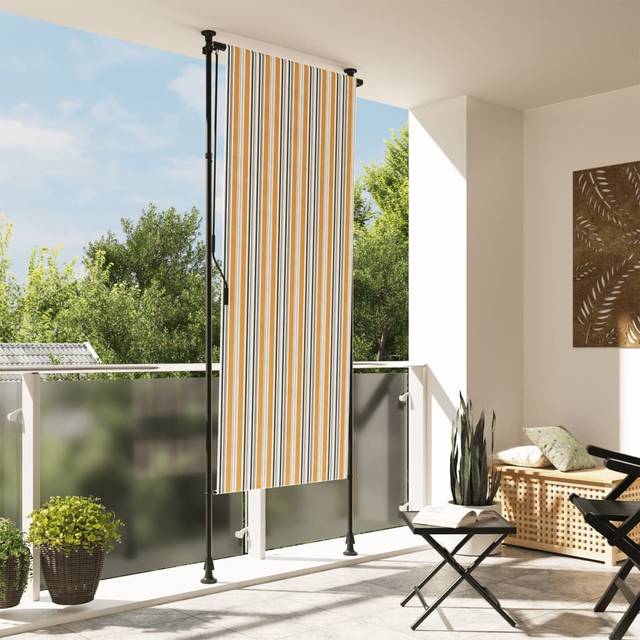 Rullgardin utomhus gul och vit 100x270 cm tyg&stål