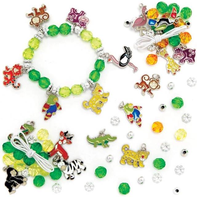 FE217 Jungle Animal Charm Bracelet Kits - Pack of 3, Perfect for Kids Jewellery Making Activities, Bead Art Activities or Party Crafting