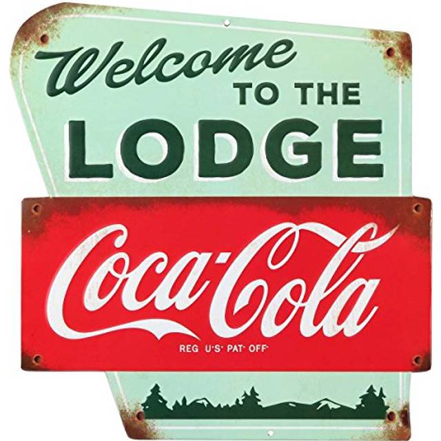 Coca-Cola Welcome to the Lodge Embossed Metal Sign - Vintage Wall Deco