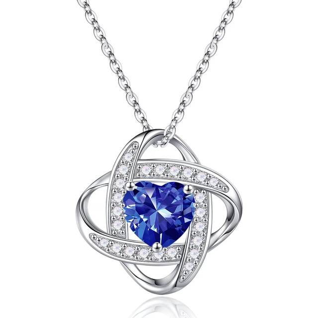Love Knot Birthstone Necklace for Women  925 Sterling Silver Love Knot Heart Birthstone Necklace Jewelry Natural or Created Gemstone Valentines Day Bi