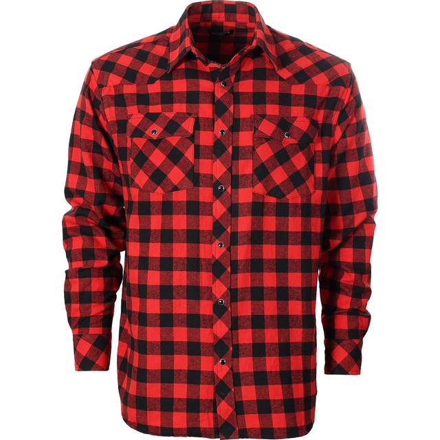 Gioberti Men 100% Cotton Western Flannel Plaid Shirt w/Snap-on Button  Red/Black Checkered  Medium