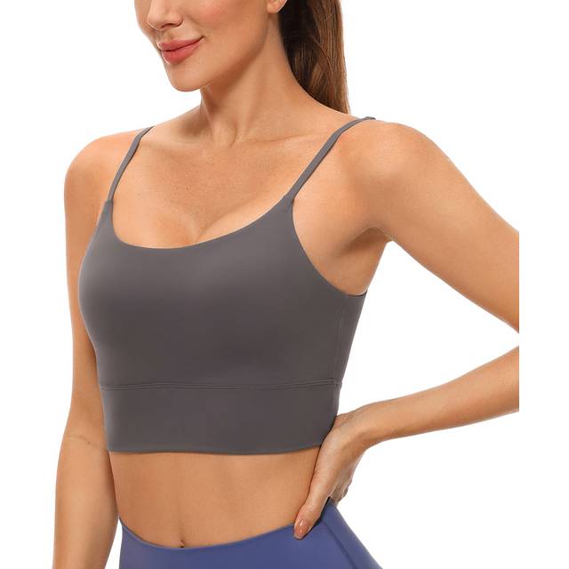 CRZ YOGA Adjustable Longline Sports Bra for Women - V Back Wireless Workout Padded Yoga Camisole Cropped Tank Tops Tornado Grey Large