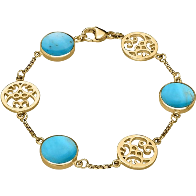 9ct Yellow Gold Turquoise Flore Filigree Bracelet