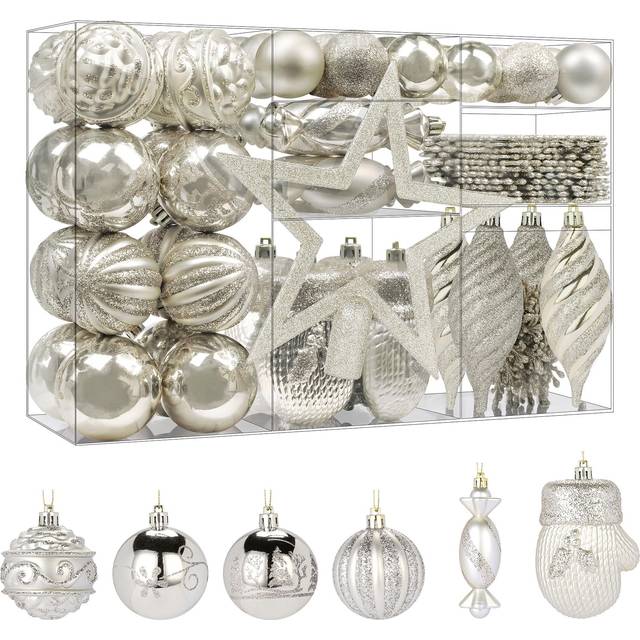 80Pcs Christmas Baubles Ornaments Set, Christmas Tree Decorations, Shatterproof Plastic Christmas Hanging Balls with Hooks for X-mas Party Wedding