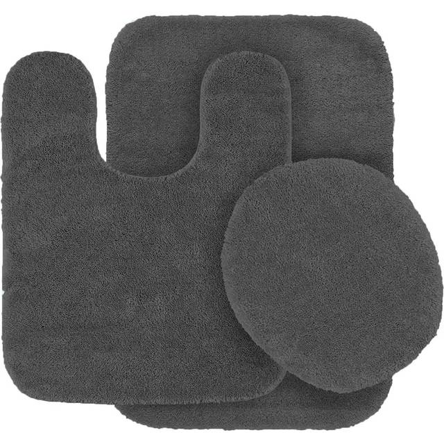 3 pc Bathroom Rug Set Bath Mats Angela Solid Charcoal/Dark Grey Color Anti Slip Soft Mats New