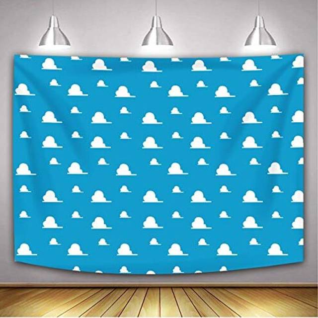 Cartoon Blue Sky White Clouds Backdrop for Kids Little Cowboy Happy Birthday Party Decoration Supplies Baby Shower Photo Studio Background 7x5ft